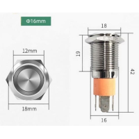 Кнопка антивандальная D=16mm 6V с фиксацией с подсветкой 15А зеленая