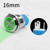 Кнопка антивандальная без фиксации с подсветкой D=16mm 12-24V зеленая